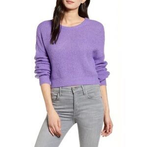 Cupcakes & Cashmere Aster Purple Rhonda Crop Crew Neck Fuzzy Knit Sweater EUC S